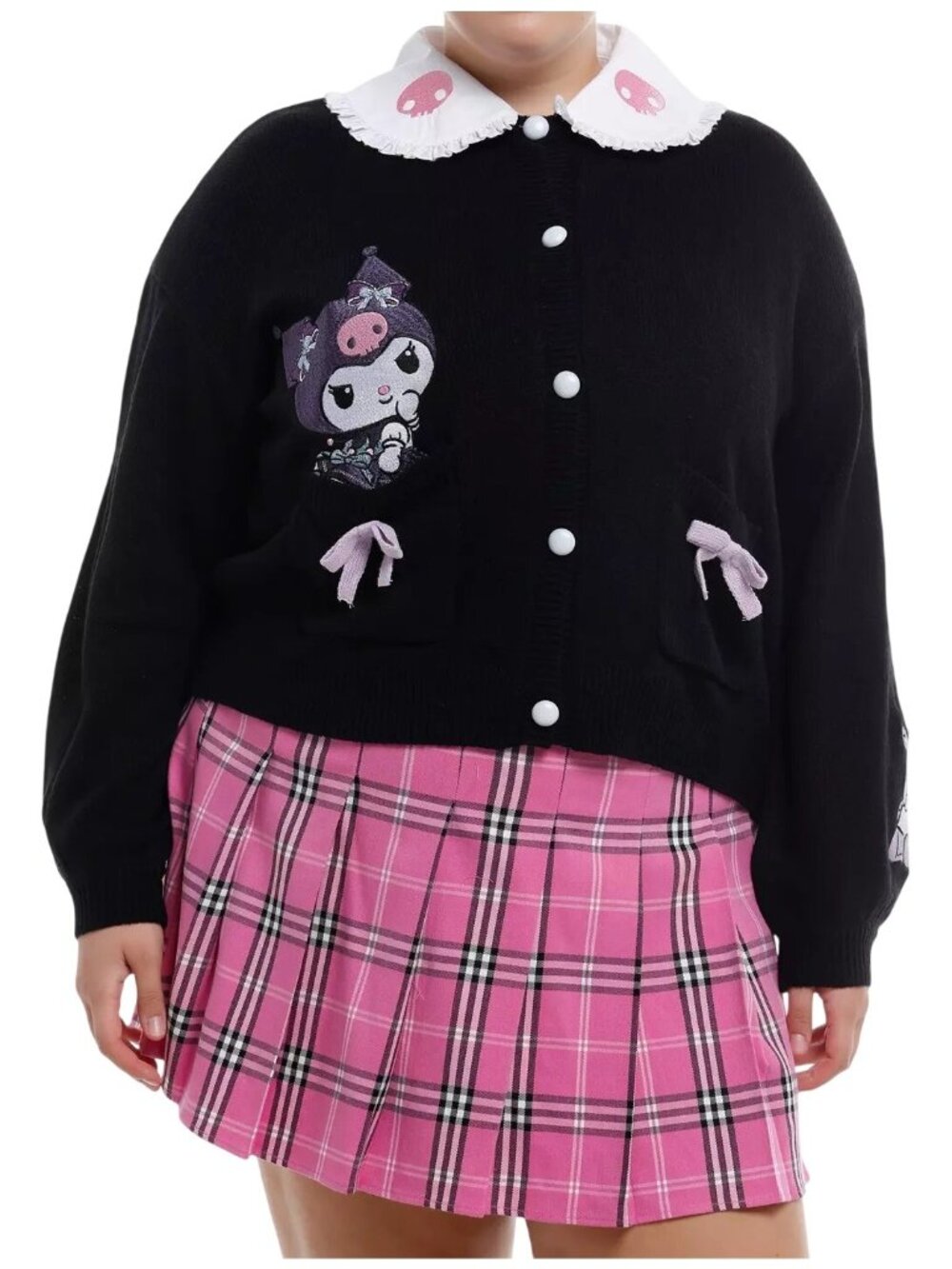 Sanrio Kuromi Dress-Up Collar Girls Cardigan 2X Peter Pan Kawaii Black